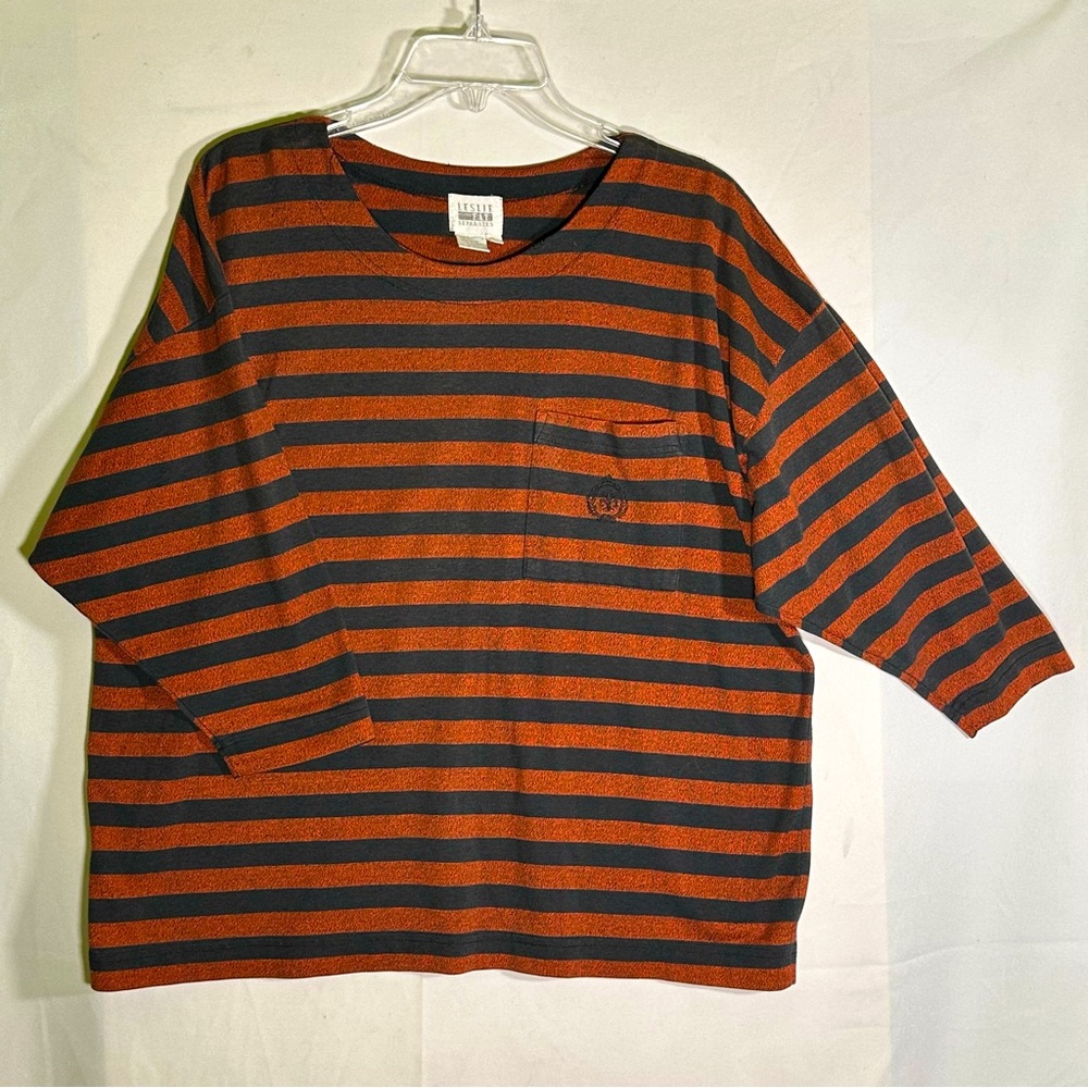 Leslie Fay Top‎ Striped Copper and Black Vintage Women's size Large